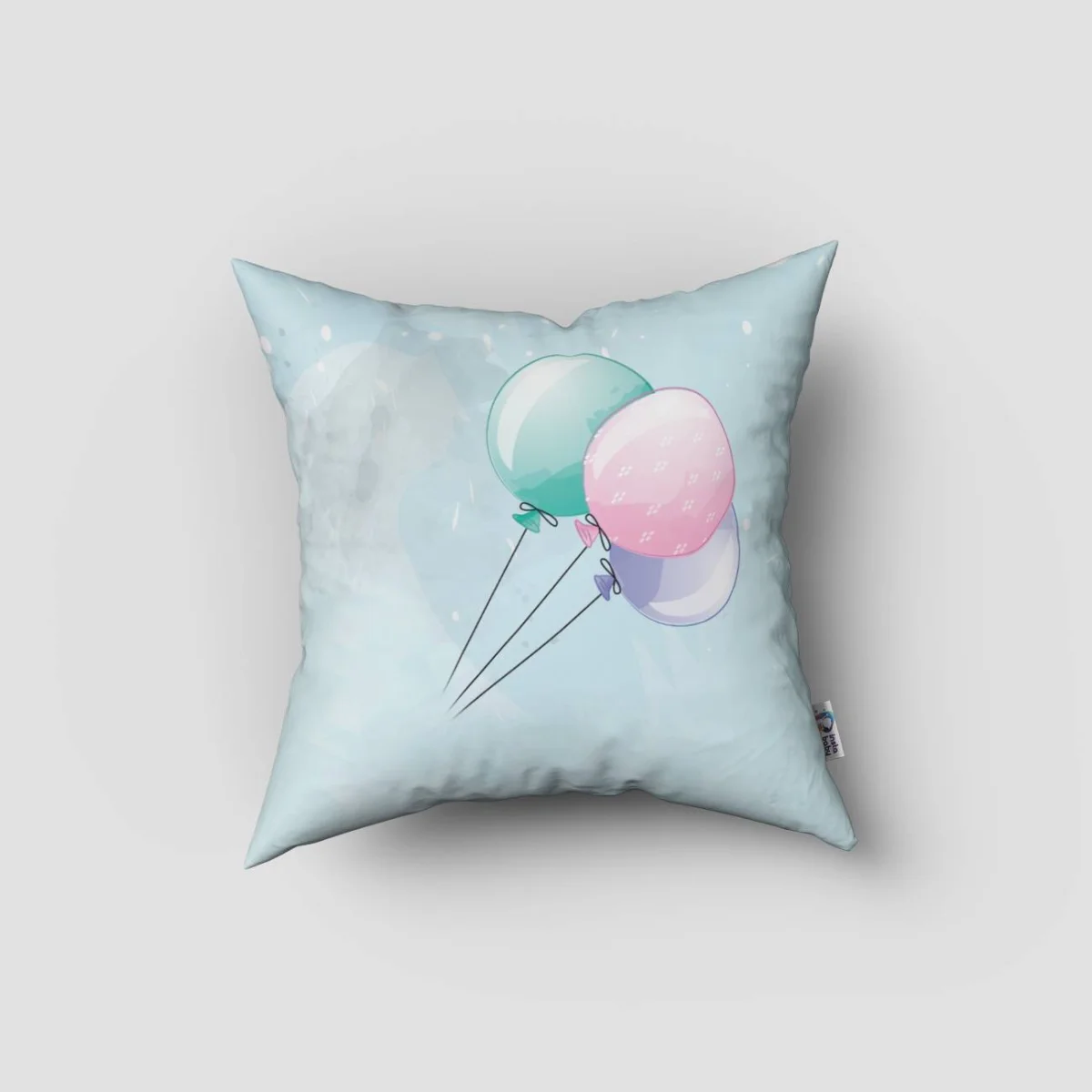 Sevimli Hayvanlar Kırlent Kılıfı | Mavi bulut, gökkuşağı Desenli