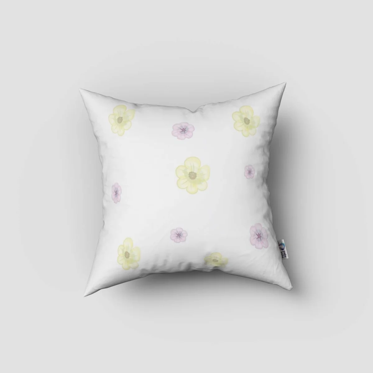 Sıcak Hava Balonu ve Kedi Kırlent Kılıfı | Beyaz gökkuşağı, bulutlar Desenli