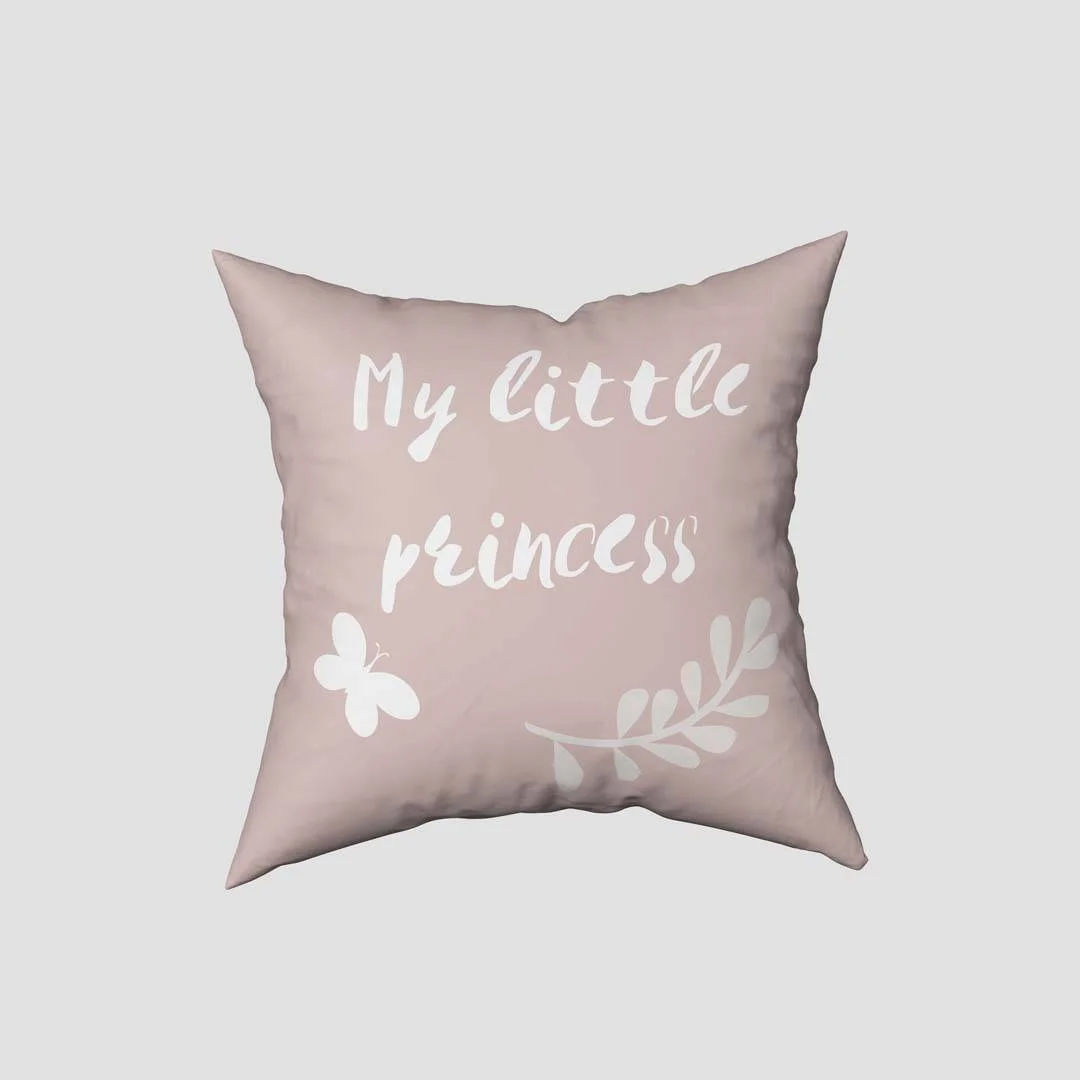 Prenses ve Unicorn Kırlent Kılıfı | Pembe Kelebekler, çiçekler Desenli