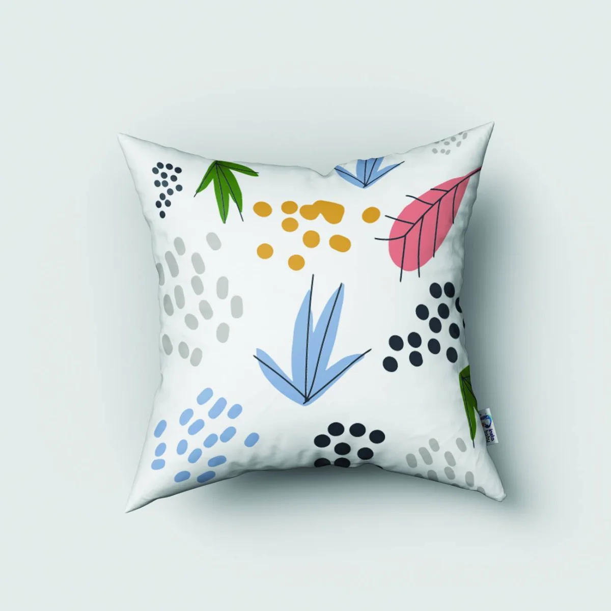 Zebra Kırlent Kılıfı | Beyaz noktalar, yapraklar Desenli