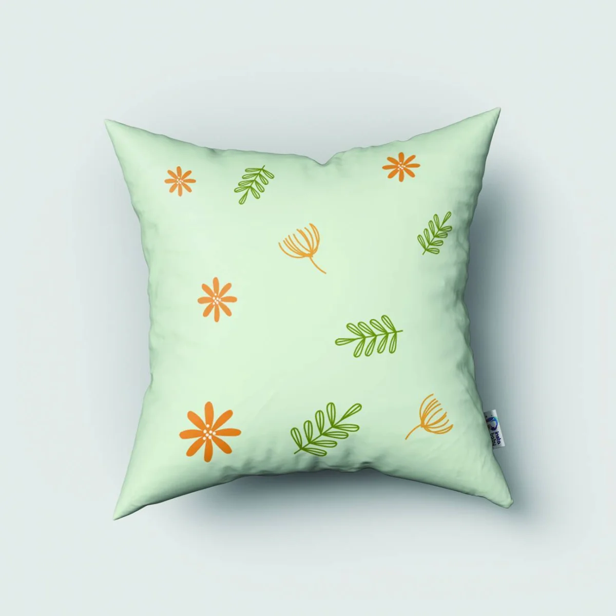 Zürafa, Orman Hayvanları Kırlent Kılıfı | Açık Yeşil tropikal yapraklar, çiçekler Desenli