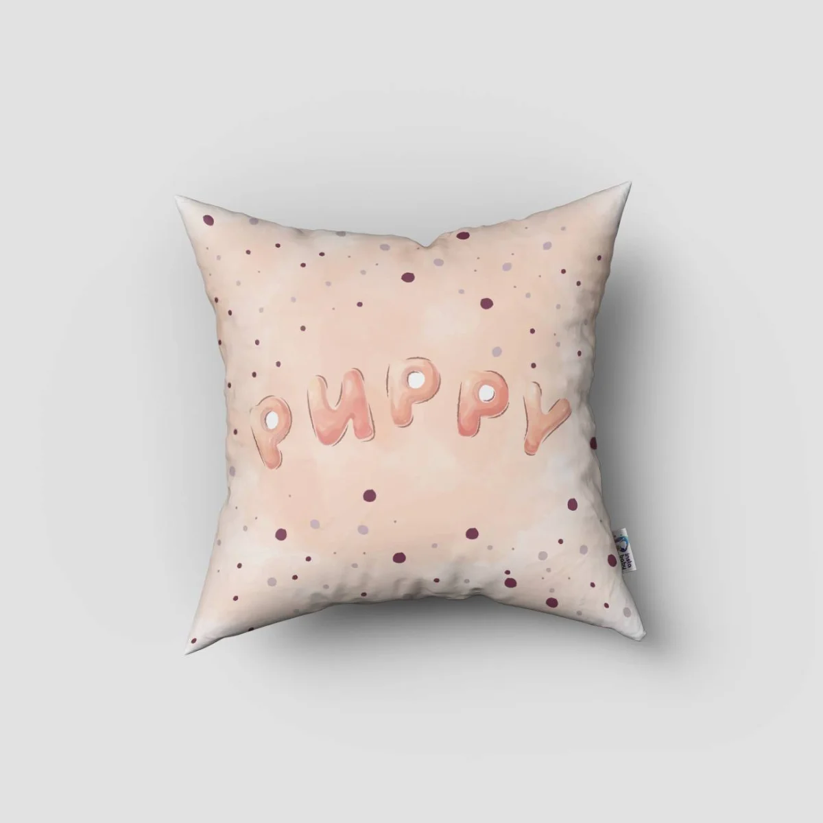 Köpek Yavrusu Kırlent Kılıfı | Şeftali balkabağı, sonbahar dalları Desenli