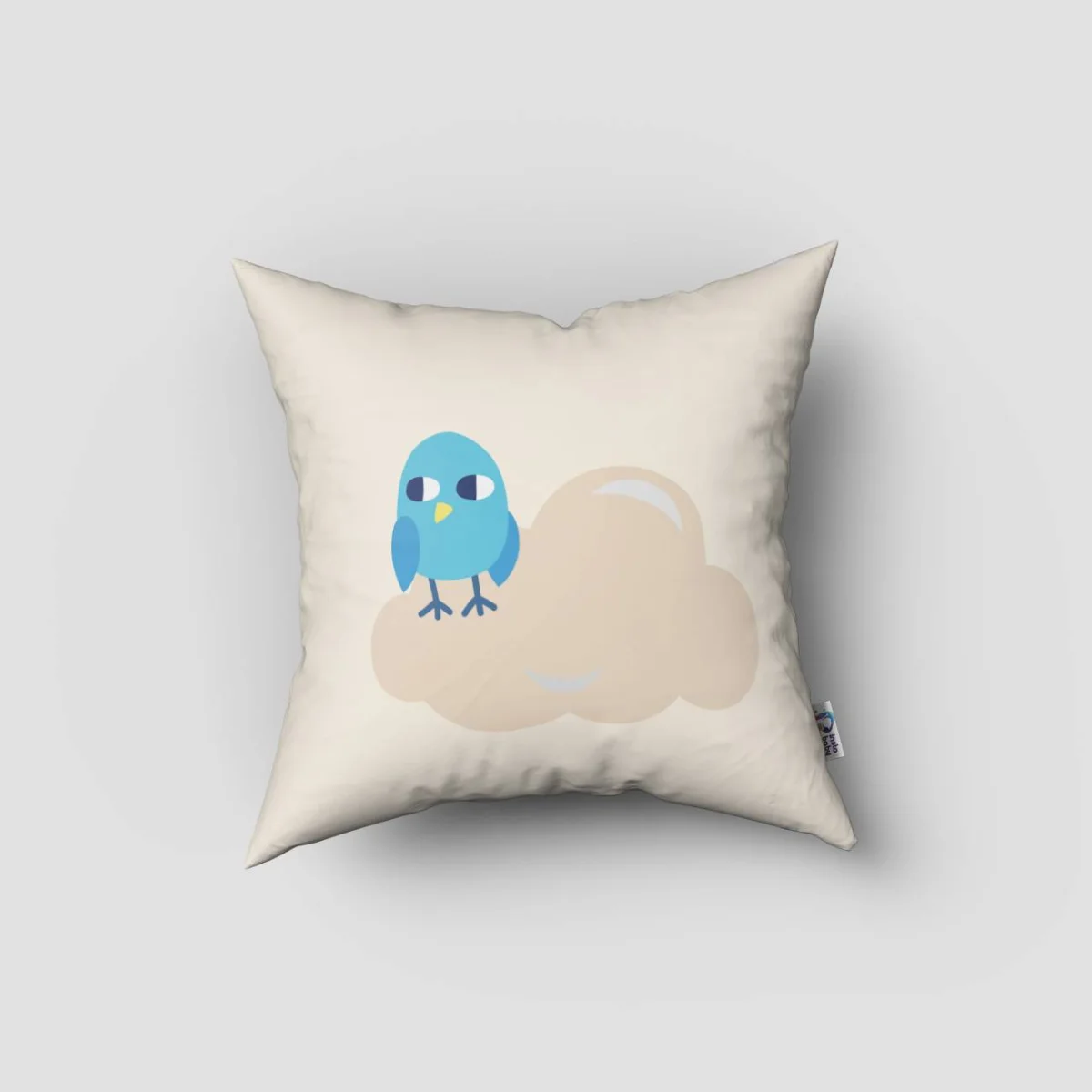 Orman Hayvanları Kırlent Kılıfı | Beyaz Yapraklar, kuşlar Desenli