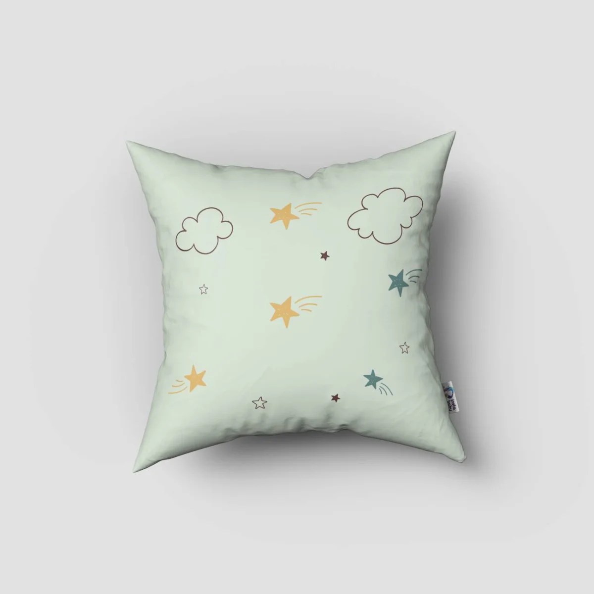 Küçük Pilot, Uçak Kırlent Kılıfı | Açık Yeşil yıldız, bulut Desenli