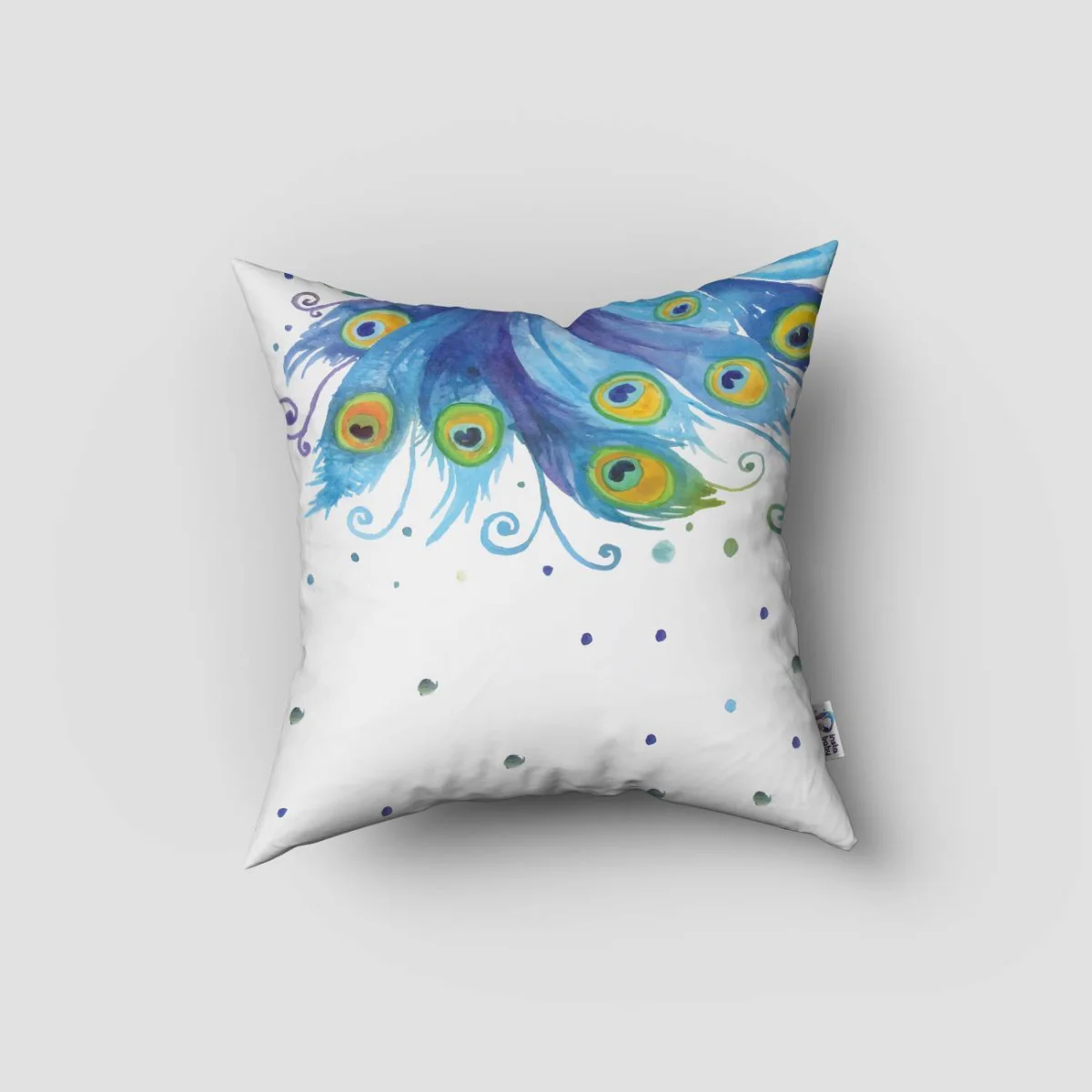 Tavus kuşu Kırlent Kılıfı | Beyaz Renkli noktalar, stilize kıvrımlar Desenli