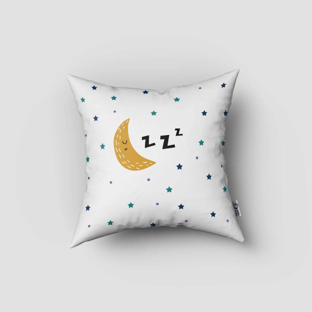 Koyunlar ve Uyku Teması Kırlent Kılıfı | Beyaz Uyuyan koyunlar, ay ve yıldızlar Desenli