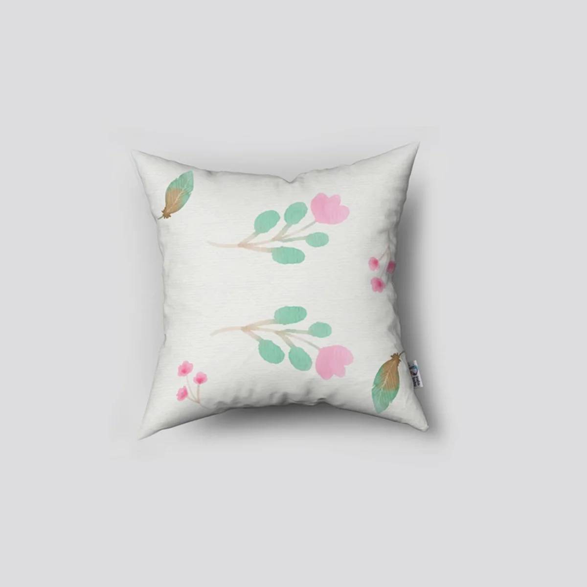Tavşanlar Kırlent Kılıfı | Beyaz pembe çiçekler, yeşil yapraklar Desenli