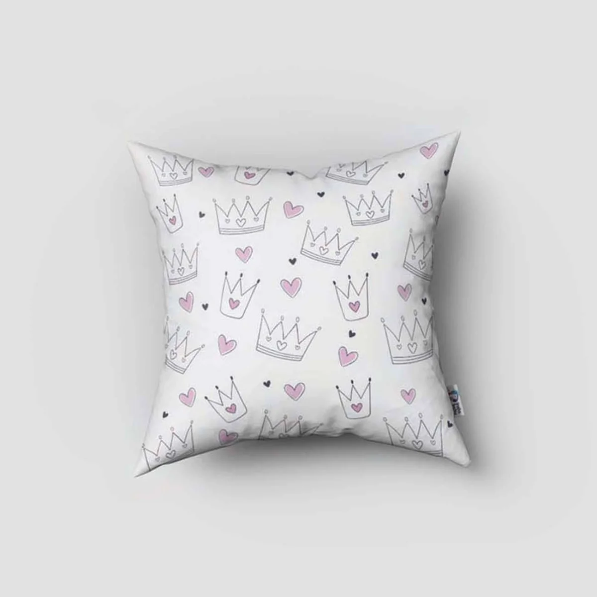 Prenses Kırlent Kılıfı | Beyaz taçlar, kalpler Desenli