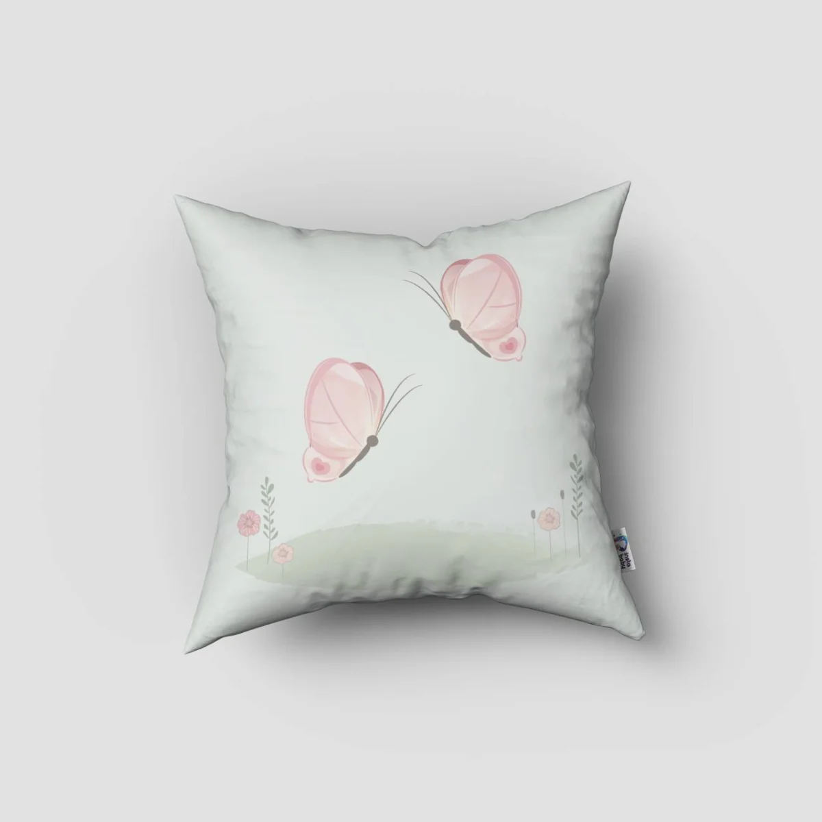 Tavşan Kırlent Kılıfı | Açık Mavi kelebekler, çiçekler Desenli