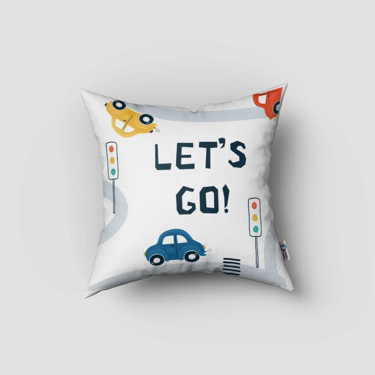 Arabalar Kırlent Kılıfı | Beyaz Yol, trafik lambaları Desenli