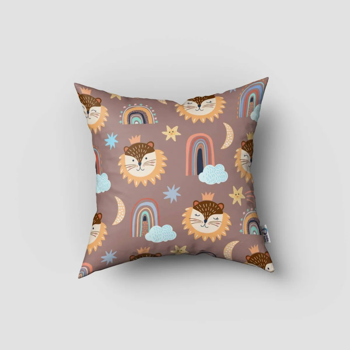 Orman Hayvanları Kırlent Kılıfı | Beyaz gökkuşağı, yıldız Desenli