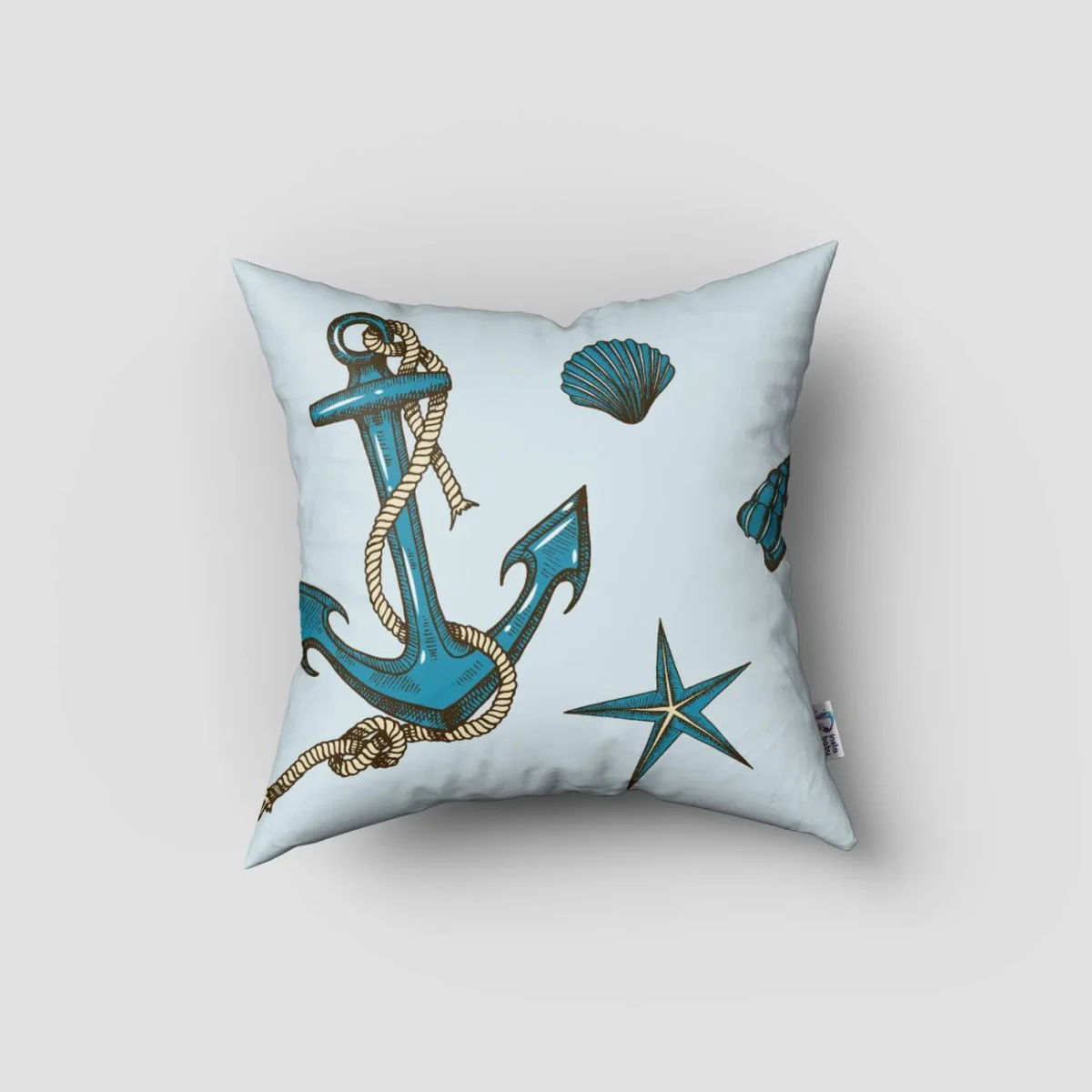 Denizcilik Kırlent Kılıfı | Mavi Çapa, can simidi Desenli