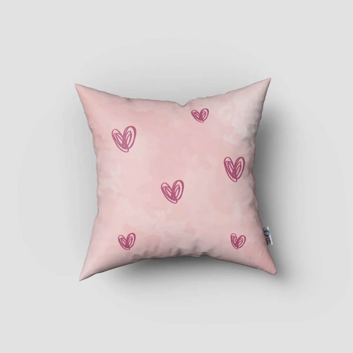 Kuğu ailesi Kırlent Kılıfı | Pembe Çiçekler, kalpler ve otlar Desenli