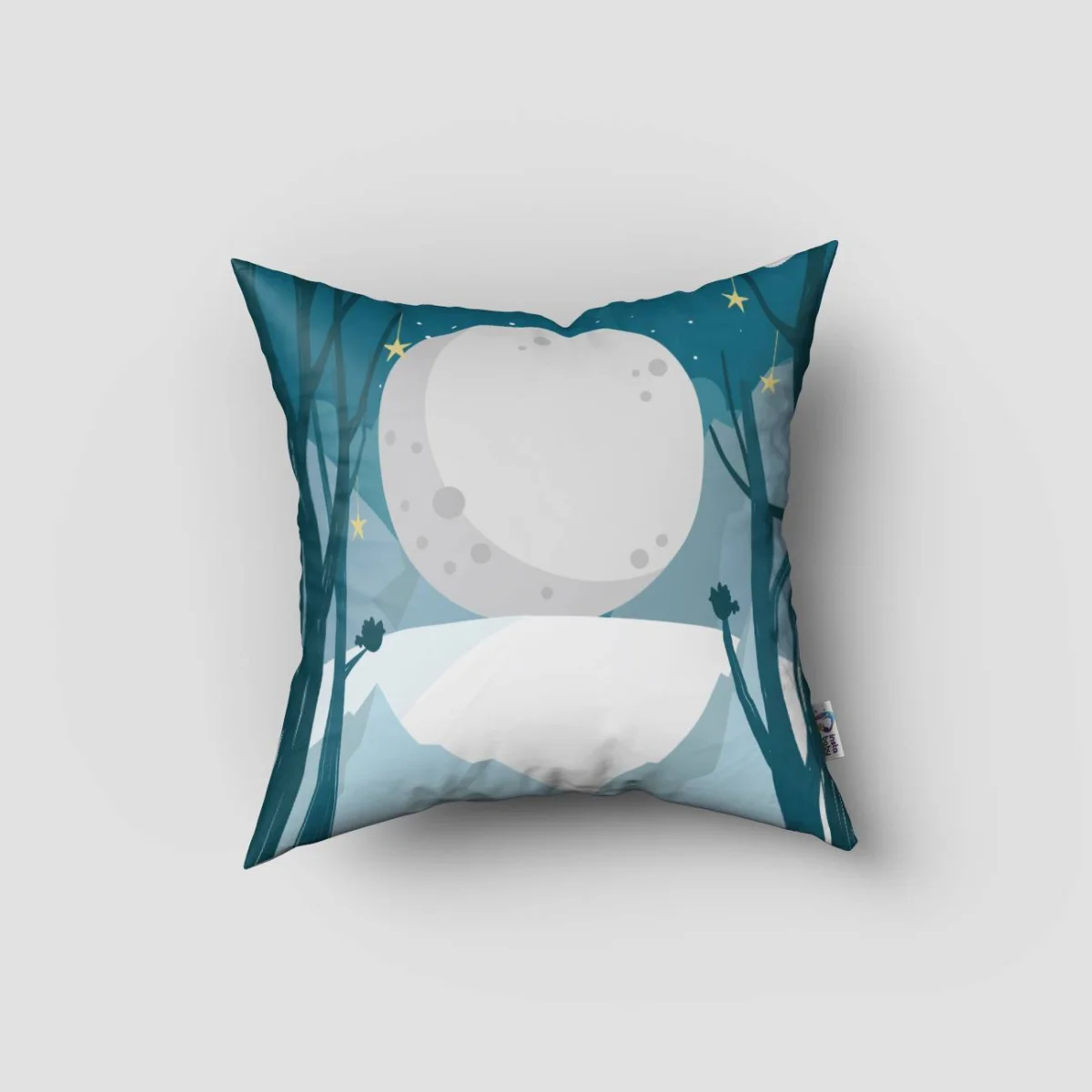 Geyik Kırlent Kılıfı | Mavi yıldızlar, ay Desenli