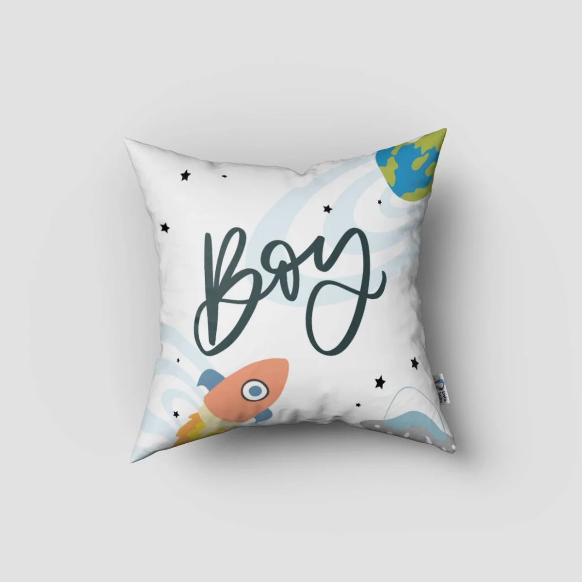 Uzay Kırlent Kılıfı | Beyaz roketler, gezegenler Desenli