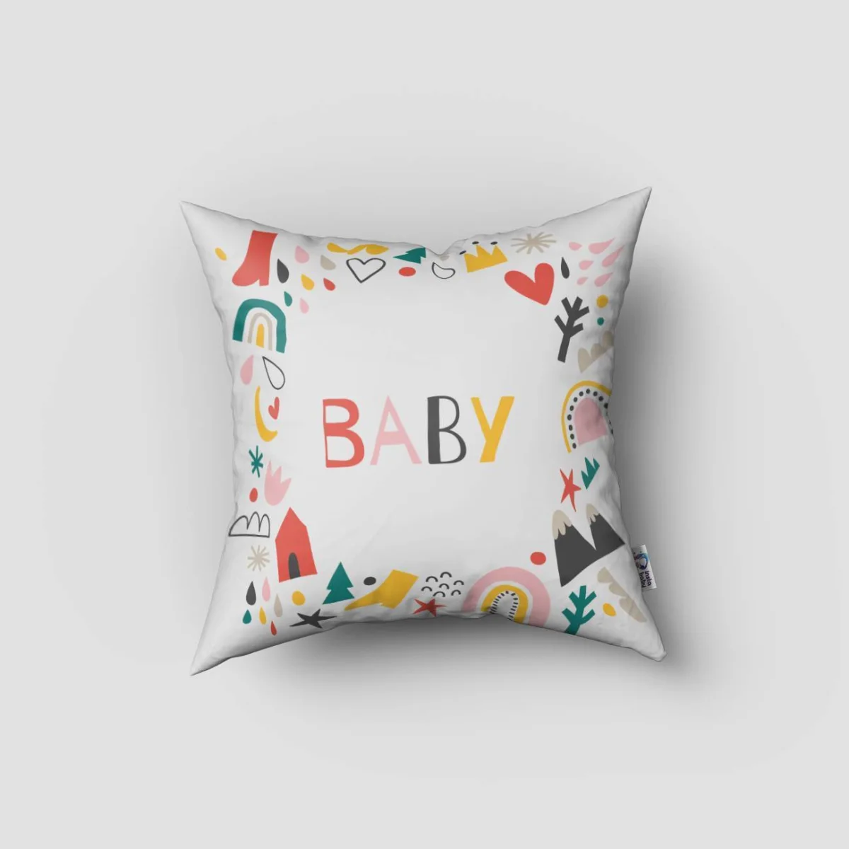 Baby teması Kırlent Kılıfı | Beyaz gökkuşağı, dağlar Desenli