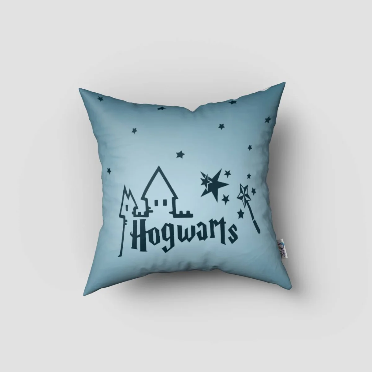 Harry Potter Kırlent Kılıfı | Mavi yıldızlar, Hogwarts şato Desenli