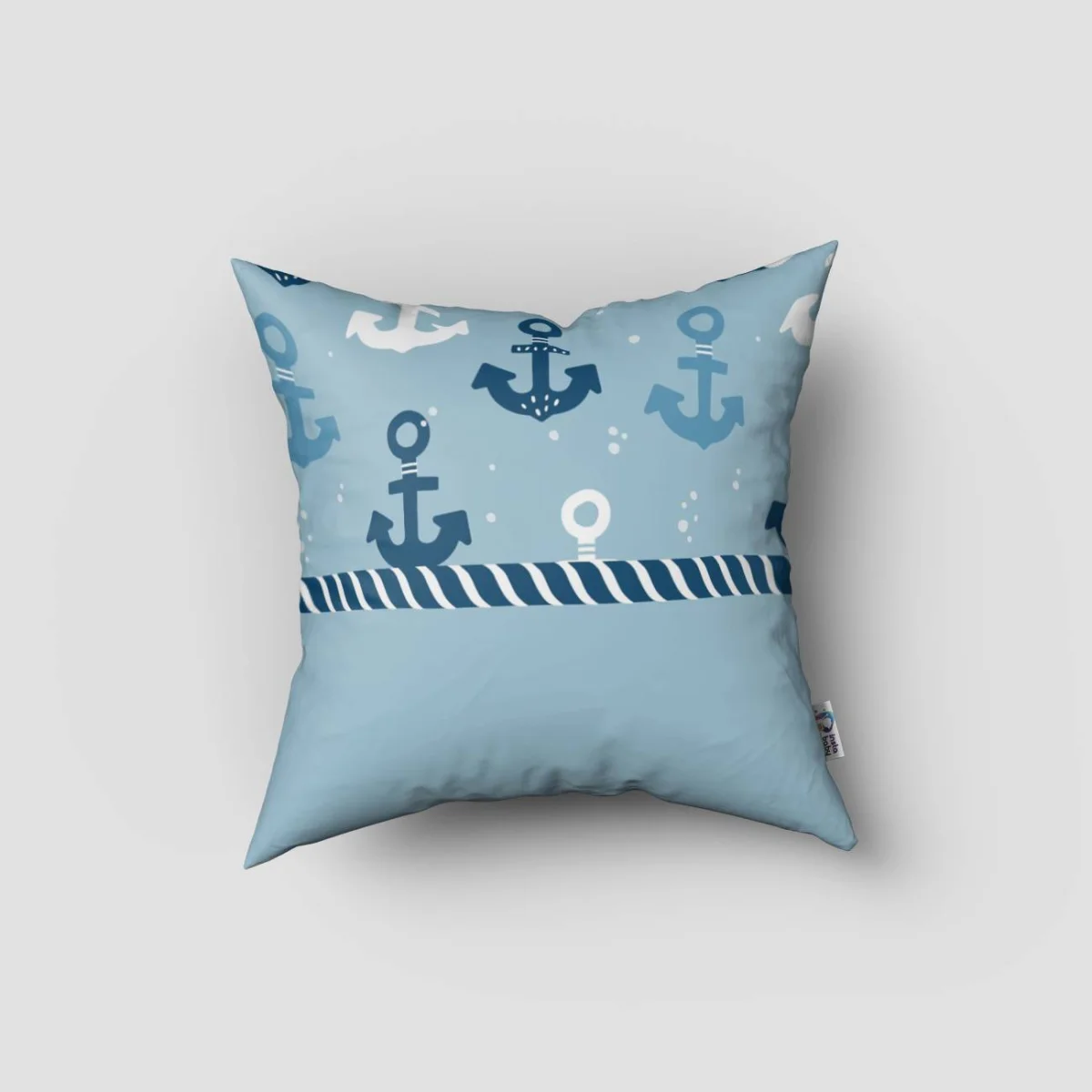 Çapa Kırlent Kılıfı | Mavi Halat deseni, beyaz noktalar Desenli