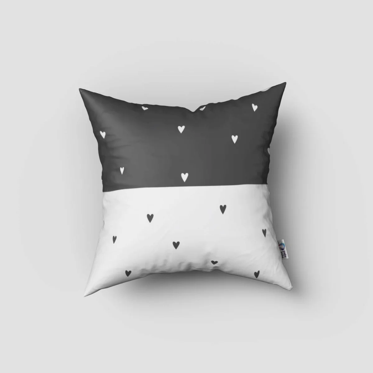 Kedi Kırlent Kılıfı | Beyaz kalp desenleri, kuşlar Desenli