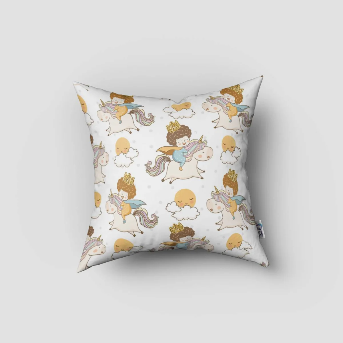 Unicorn Kırlent Kılıfı | Beyaz yıldız, bulut Desenli