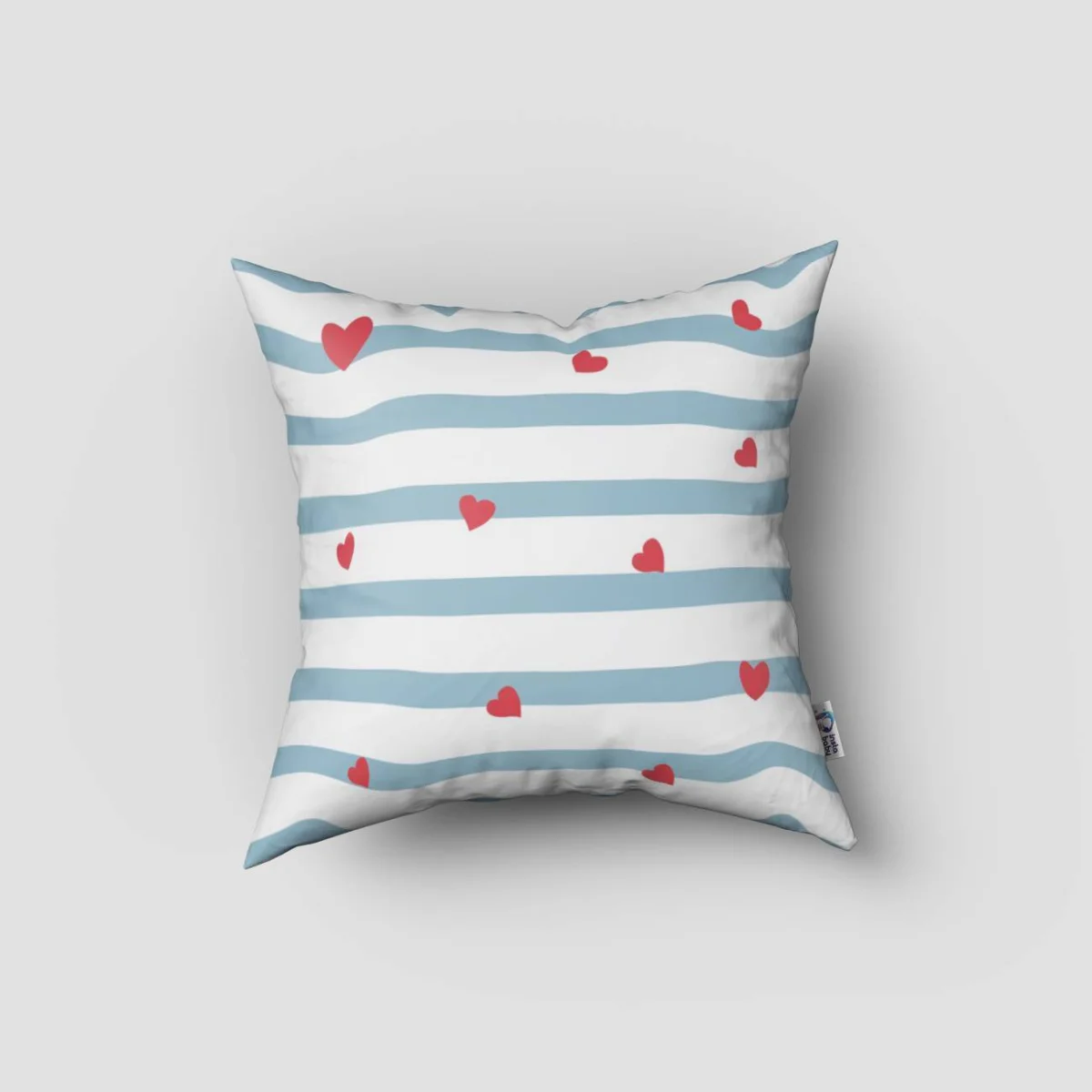 Panda Kırlent Kılıfı | Beyaz kırmızı kalpler, çizgili tişört Desenli