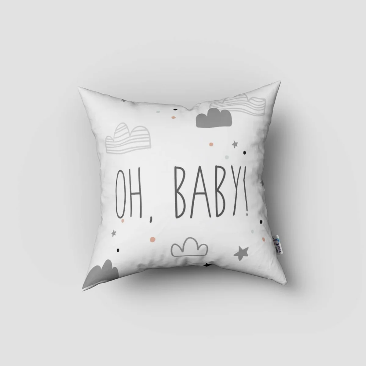 Ayı Kırlent Kılıfı | Beyaz balonlar, bulutlar Desenli