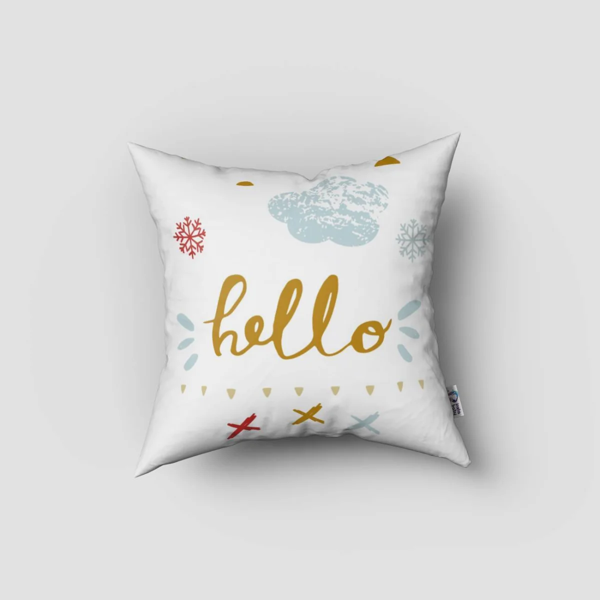 Ayı/Geyik Kırlent Kılıfı | Beyaz Kar taneleri, bulutlar Desenli