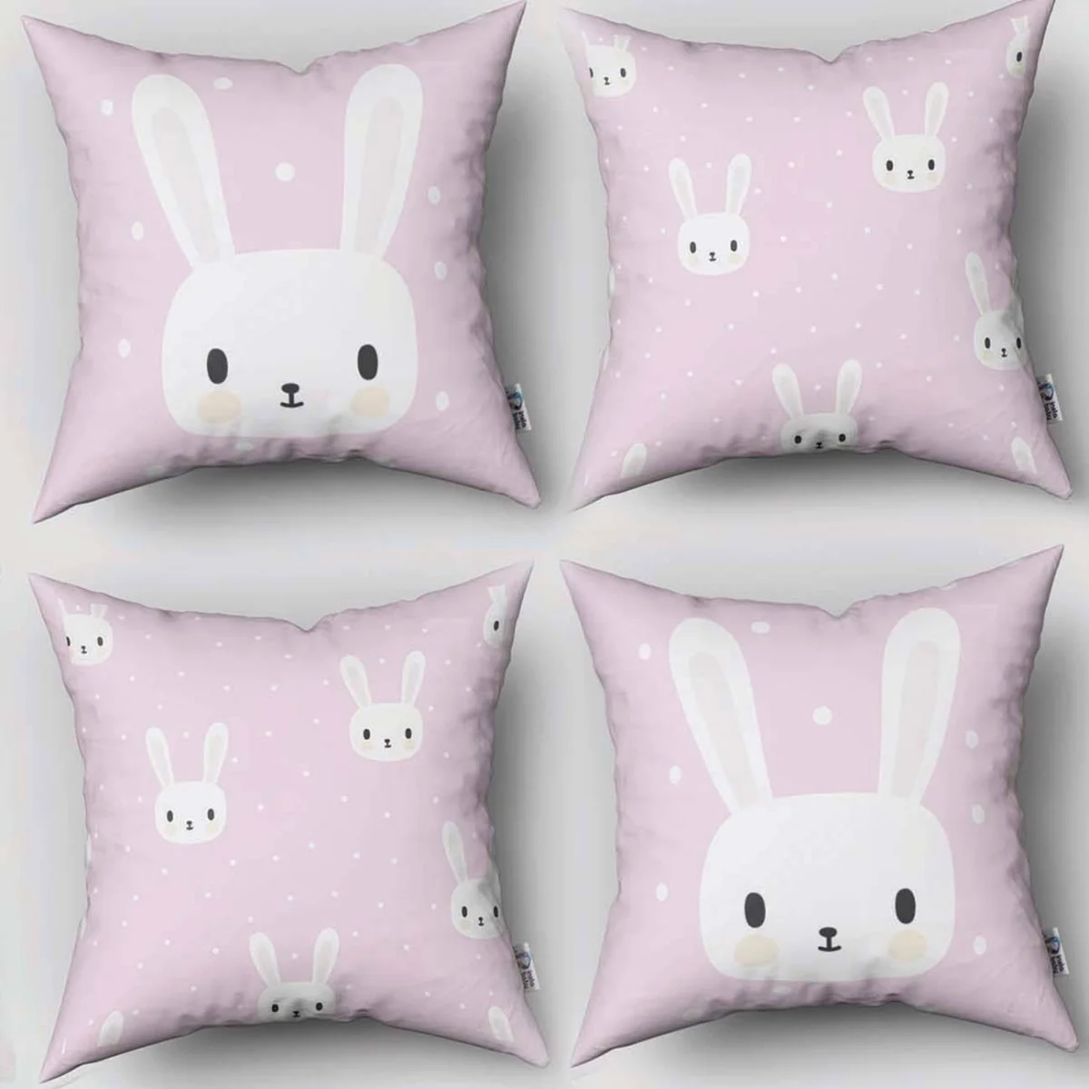 Tavşanlar 4lü Kırlent | Pembe puantiye Desenli