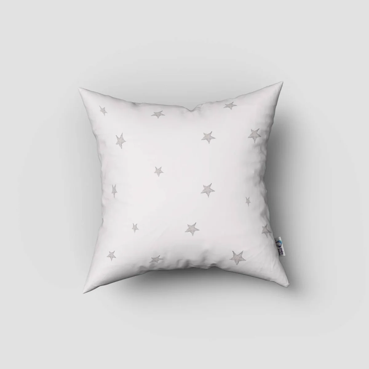 Uyuyan ayıcık ve ay Kırlent Kılıfı | Beyaz Yıldızlar, küçük uçak Desenli