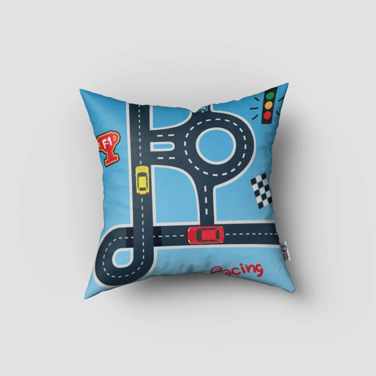 Prensesler, Arabalar, Yol Haritası Kırlent Kılıfı | Pembe, Mavi yıldızlar, trafik ışıkları Desenli