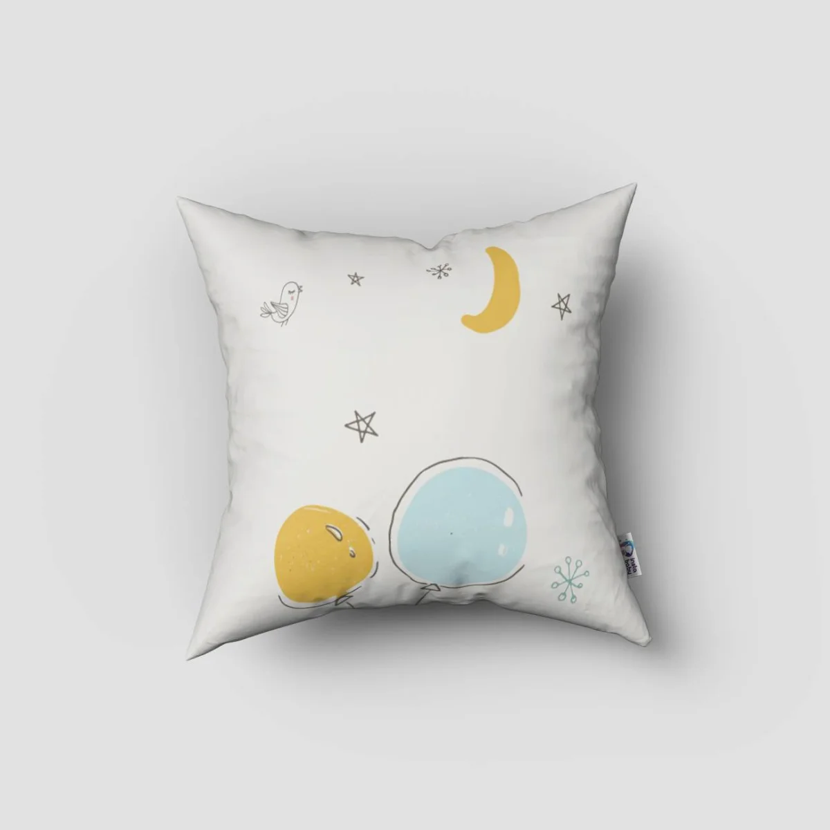 Fil, Orman Hayvanları Kırlent Kılıfı | Beyaz yıldız, balon Desenli