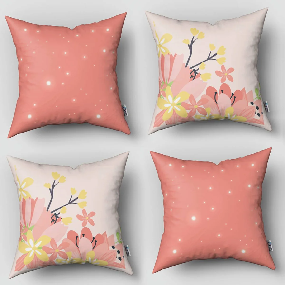 Geyik 4lü Kırlent | Pembe simli boynuzlar, çiçekler Desenli