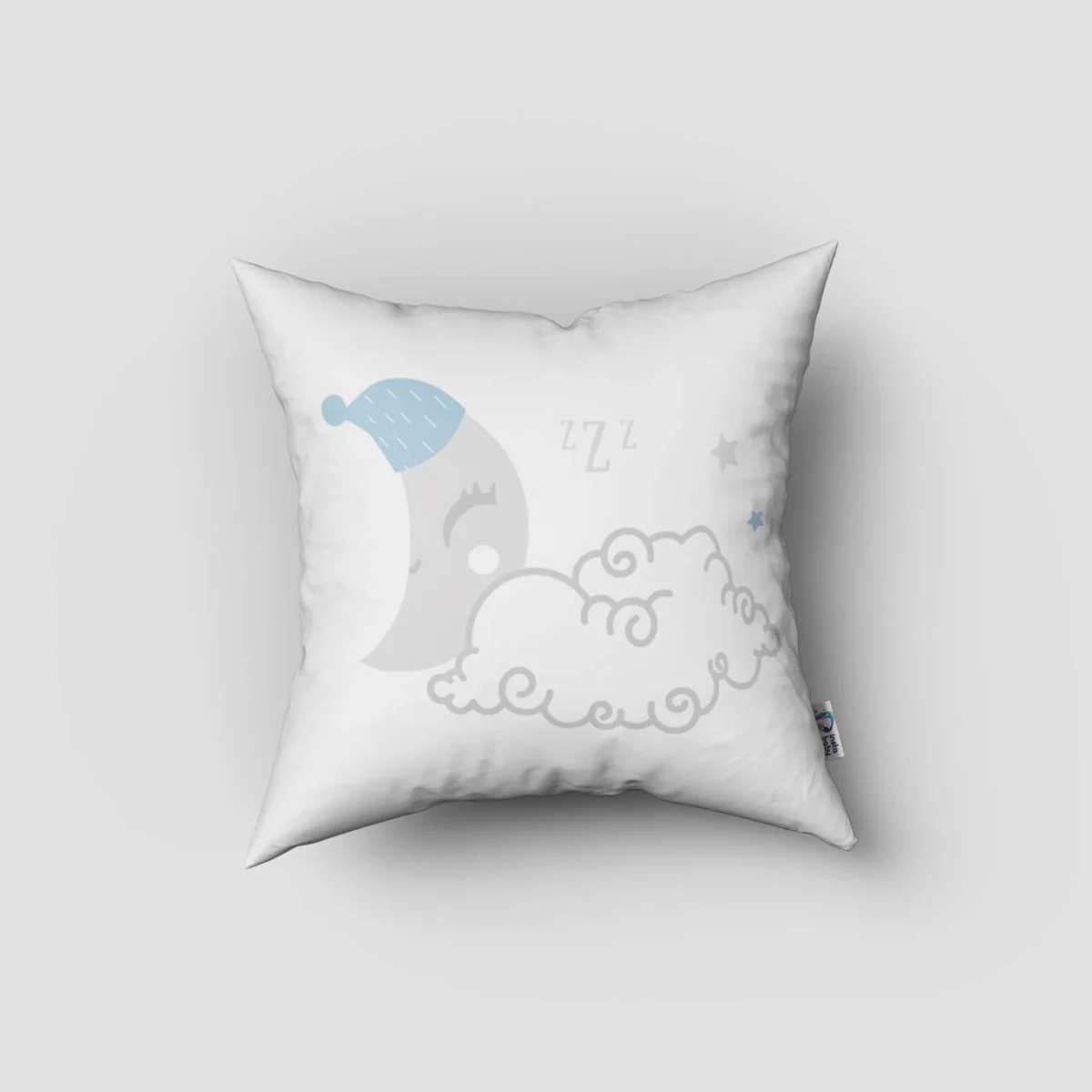 Uyku Temalı Ay ve Bulutlar Kırlent Kılıfı | Beyaz uyuyan ay, bulutlar Desenli