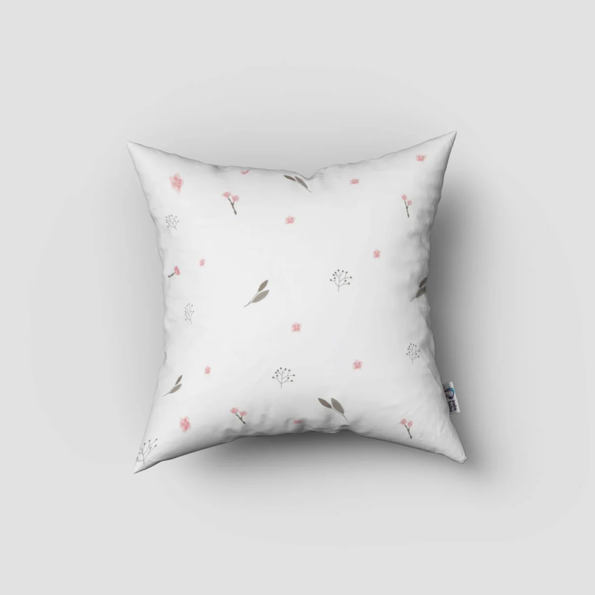 Kedi Kırlent Kılıfı | Beyaz Çiçekli çelenk, pembe çiçekler ve yapraklar Desenli