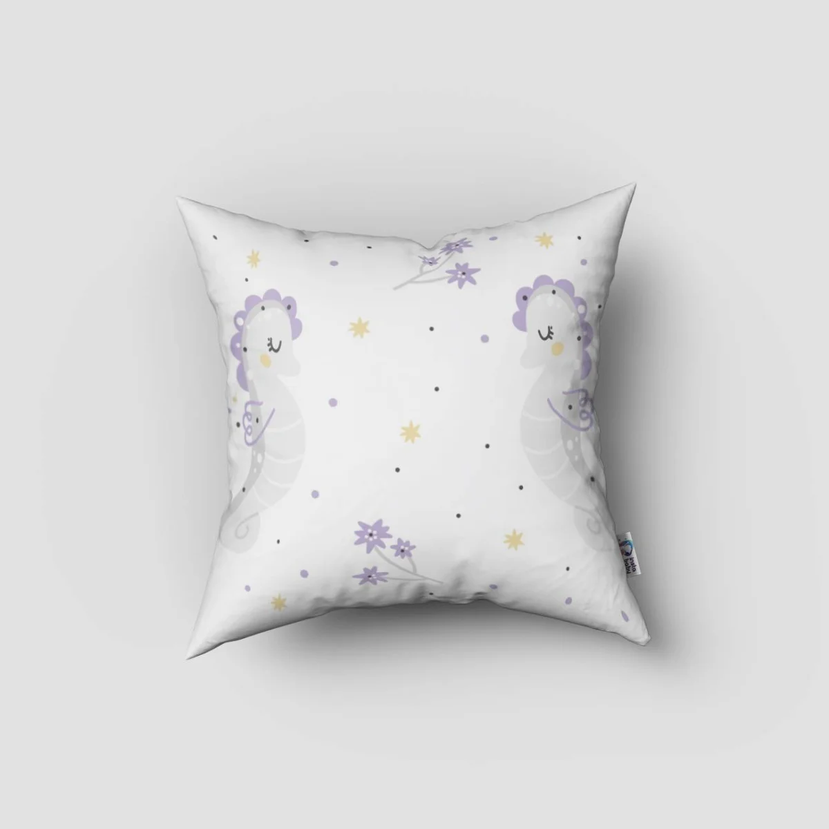 Deniz hayvanları Kırlent Kılıfı | Beyaz yıldız, çiçek Desenli