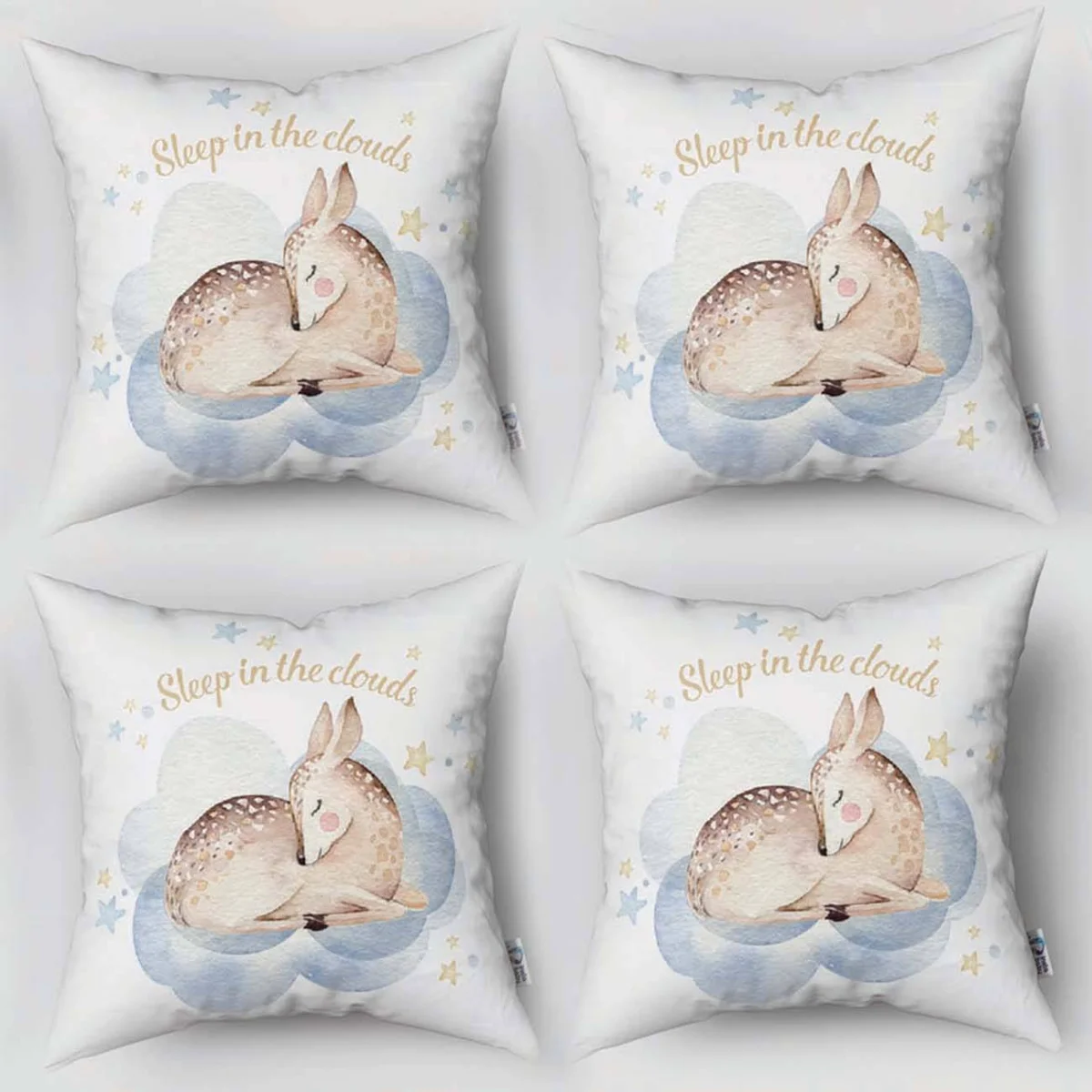 Orman hayvanları (Ceylan) 4lü Kırlent | Beyaz Bulut, yıldız Desenli