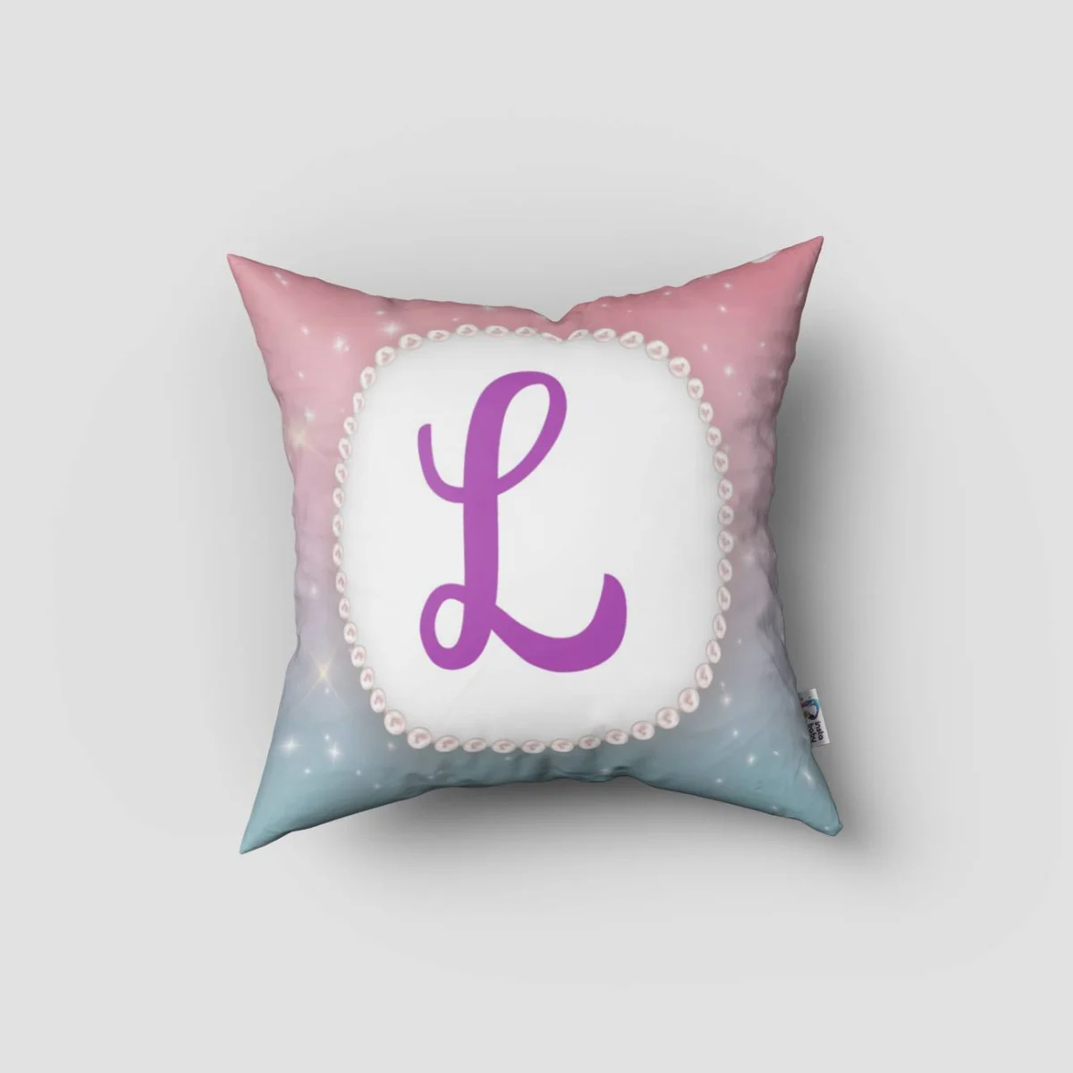 Kişiye Özel Harf Kırlent Kılıfı | Pembe yıldız, parıltı Desenli