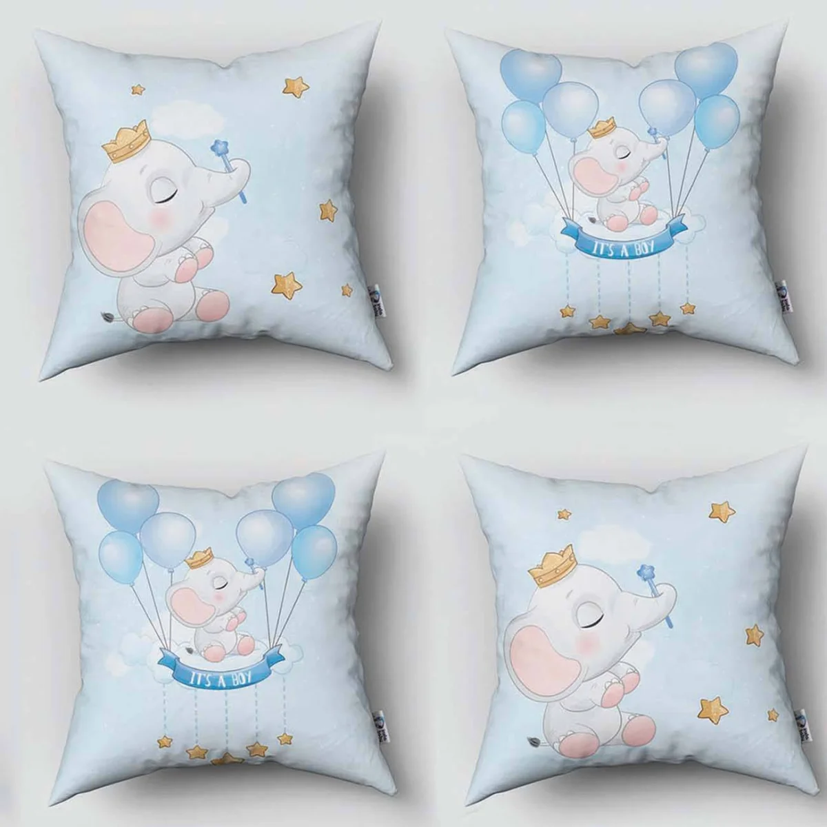 Fil 4lü Kırlent | Mavi balon, bulut Desenli