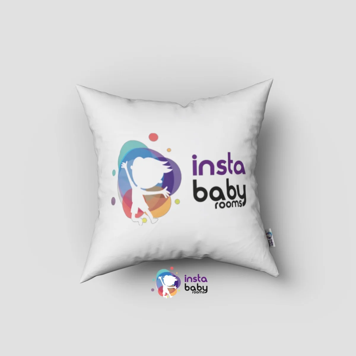 Bebek figürü Kırlent Kılıfı | Beyaz Renkli baloncuklar, benekler ve çocuk silüeti Desenli