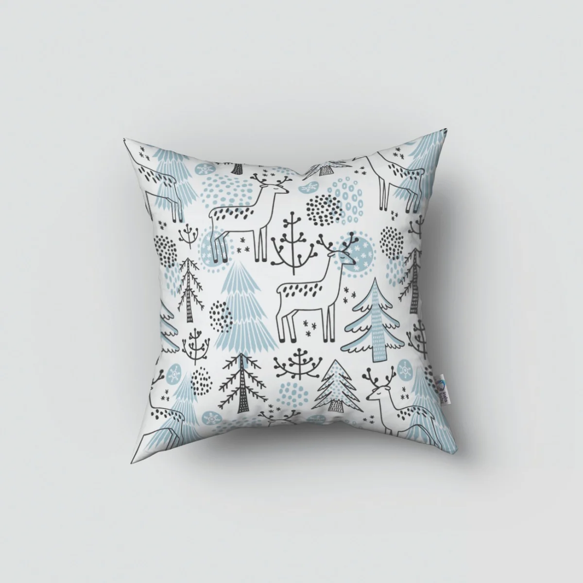 Orman Hayvanları Kırlent Kılıfı | Beyaz geyik, ağaç Desenli