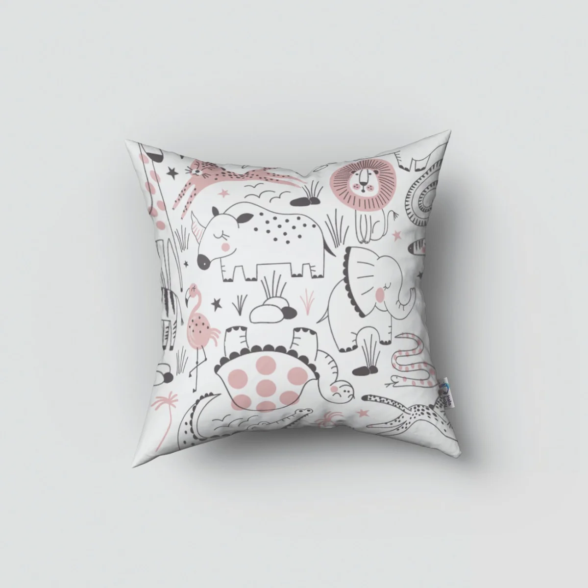 Orman Hayvanları Kırlent Kılıfı | Beyaz yıldız, bitki Desenli