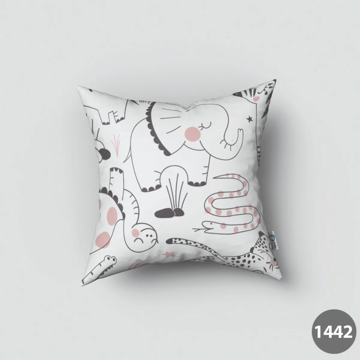 Orman Hayvanları Kırlent Kılıfı | Beyaz yıldız, bitki Desenli