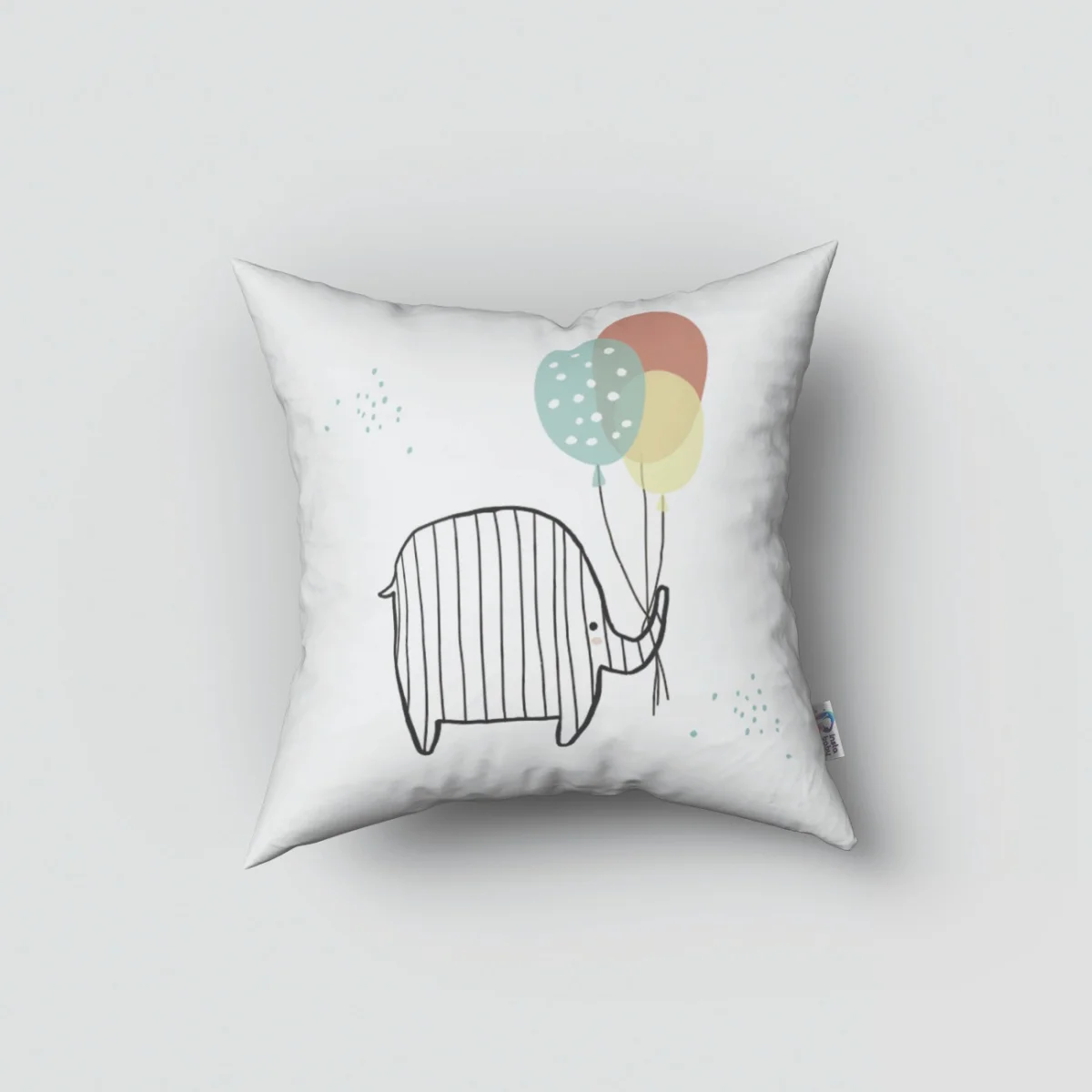 Orman Hayvanları Kırlent Kılıfı | Beyaz balonlar, parti şapkaları Desenli