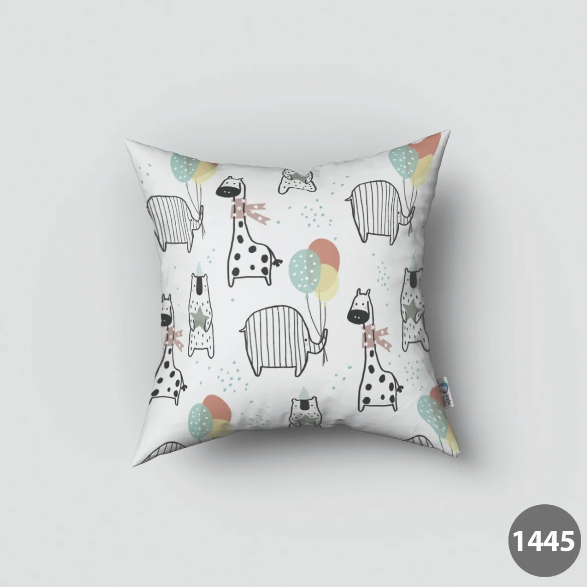 Orman Hayvanları Kırlent Kılıfı | Beyaz balonlar, parti şapkaları Desenli