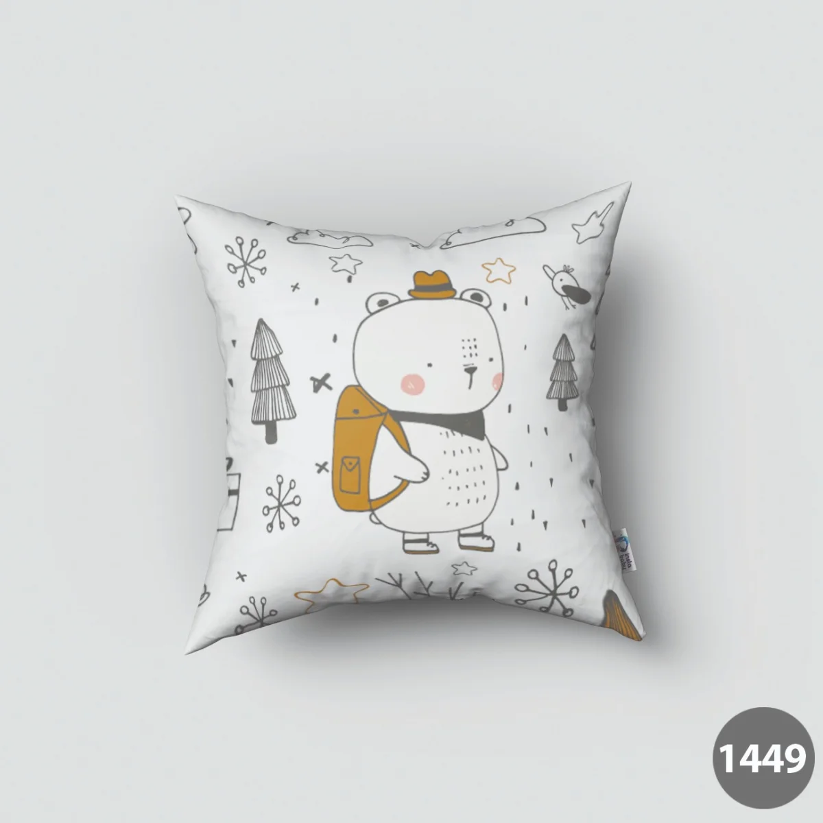 Orman Hayvanları Kırlent Kılıfı | Beyaz ağaçlar, kuşlar Desenli