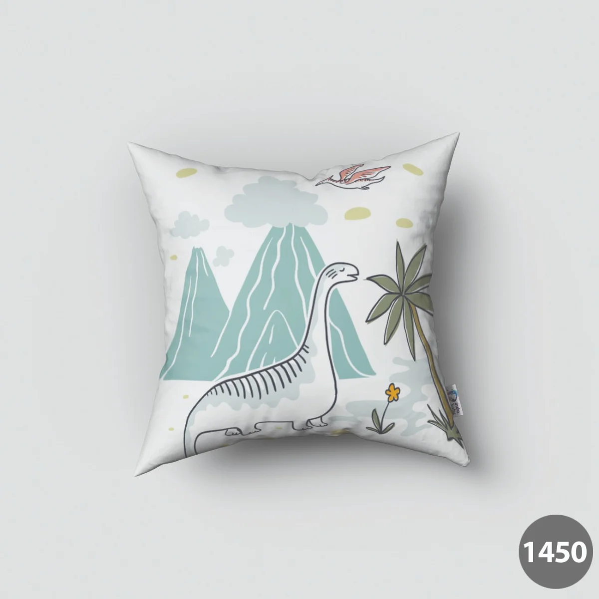 Dinozorlar Kırlent Kılıfı | Beyaz dağlar, bulutlar Desenli