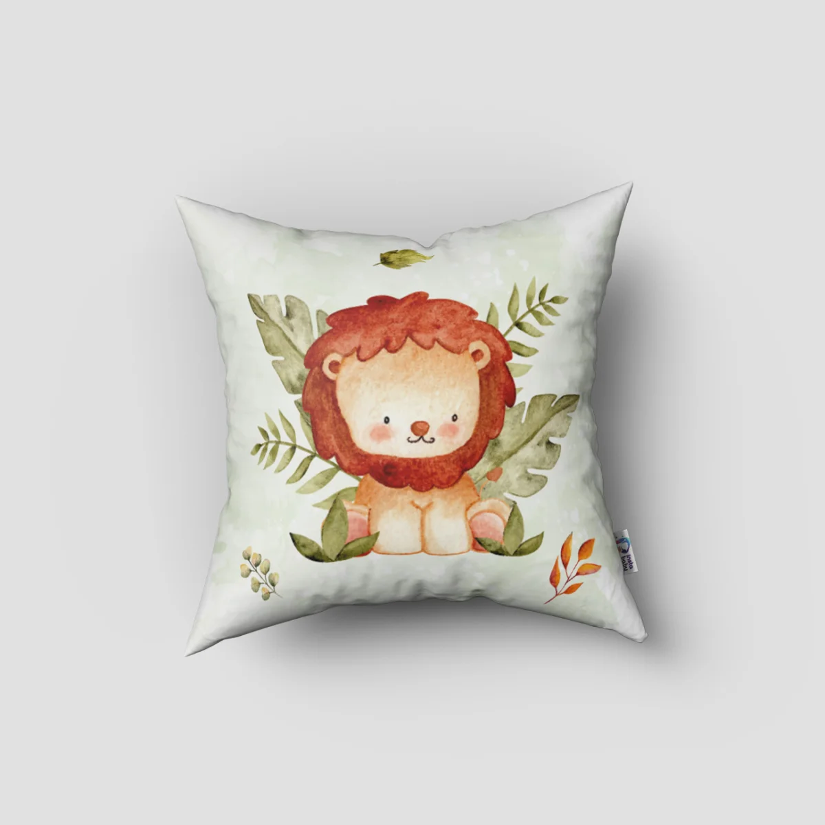 Orman Hayvanları Kırlent Kılıfı | Yeşil yapraklar, minik beyaz benekler Desenli