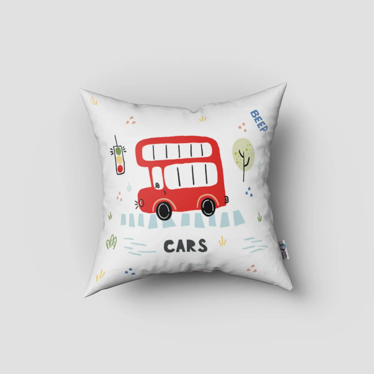 Arabalar Kırlent Kılıfı | Beyaz gökkuşağı, bulut Desenli