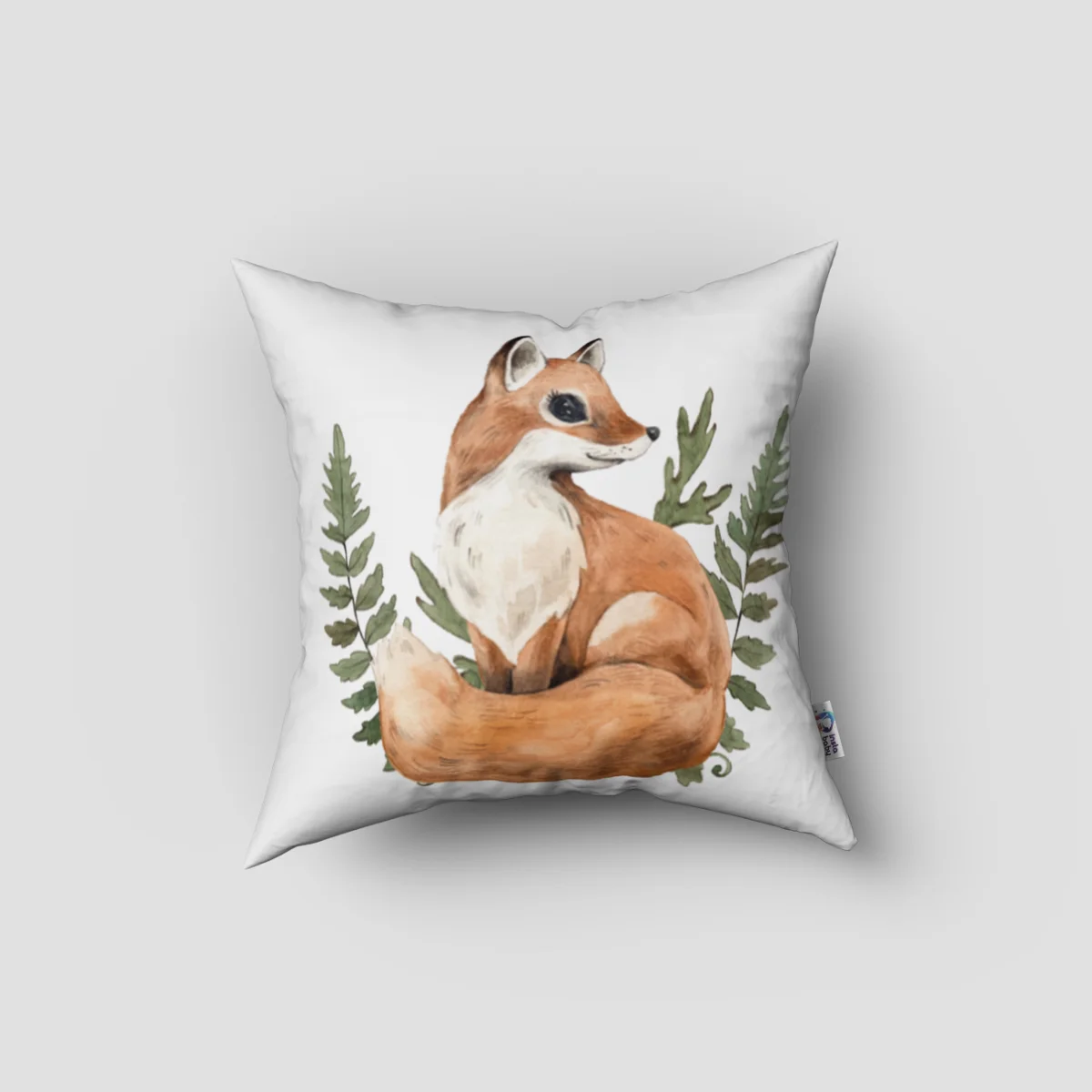 Tilki, Orman Hayvanları Kırlent Kılıfı | Beyaz Eğrelti otu, düşen yapraklar Desenli