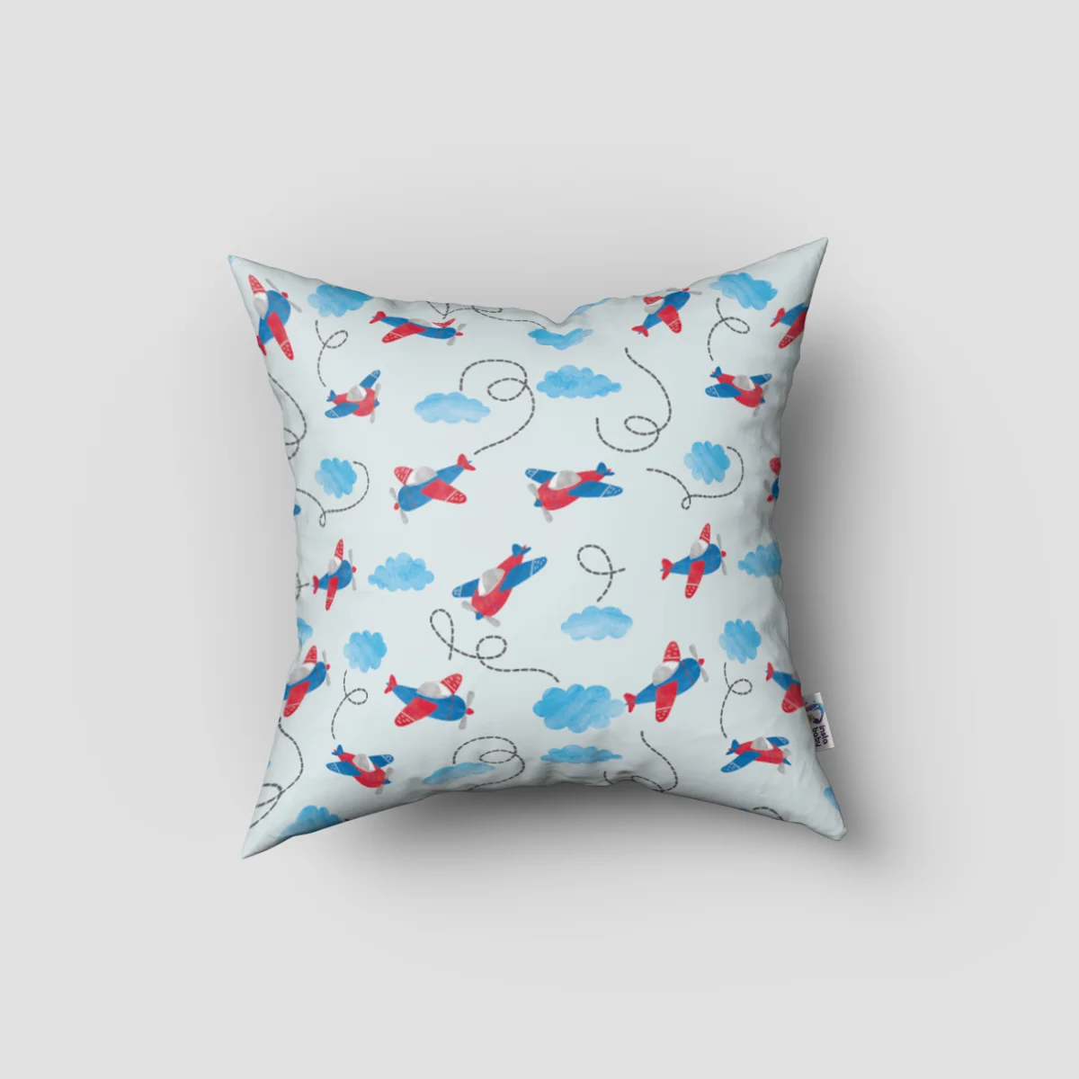 Uçaklar Kırlent Kılıfı | Mavi bulutlar, uçak izleri Desenli